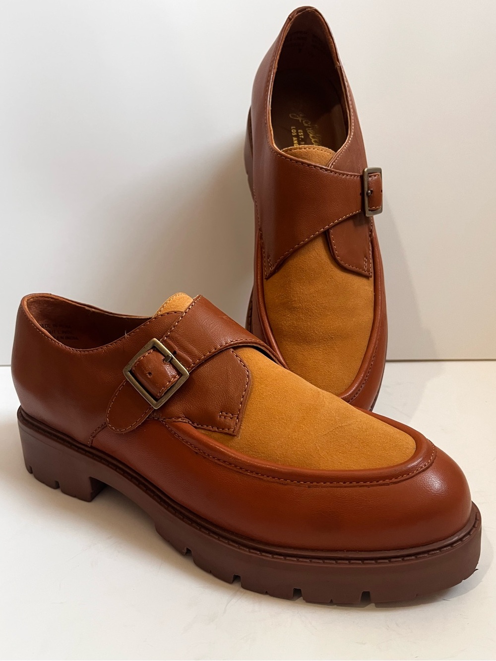 SAYCHELLES CATCH ME Lug Sole Monk Strap Two-Tone Comfort Platform Loafers 7 1/2